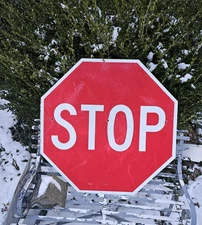 VINTAGE TRAFFIC ROAD EXTRA LARGE SIGN STOP ALUMINUM RETIRED 36"