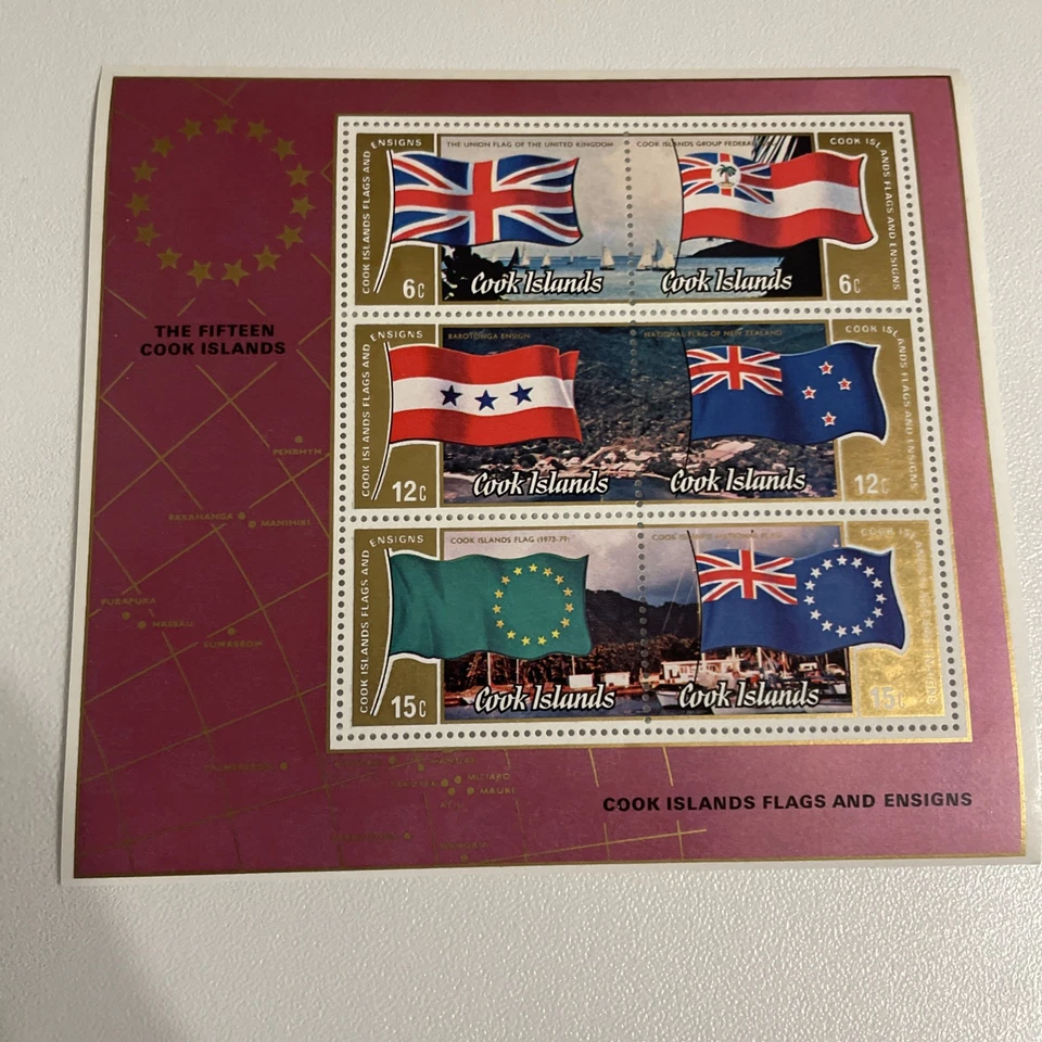 Islas Cook 1983 - Banderas y banderas - 2 minishojas MNH, en muy buen estado/excelente  Foto 2 de 4