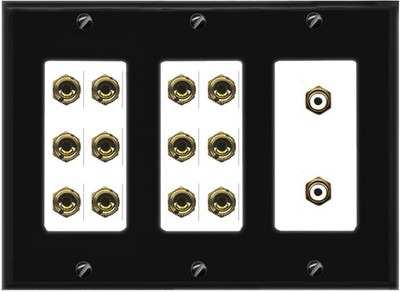 RiteAV 6.2 6 Speaker Wall Plate 2 RCA Sub 3 Gang Black/White