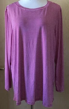 NWT~Studio B~Hi Low~Pullover Top~Pink W White Stripes~Long Sleeve~Sz 2X~Comfort