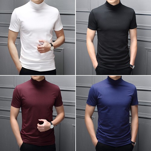 Mens Basic Tops T-shirt Turtleneck Short Sleeve Pullover Fashion Casual Soli и - Picture 6 of 24