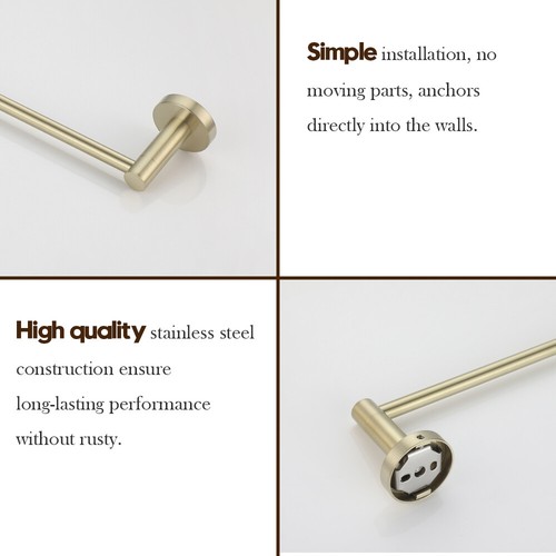 Decaura Brushed Gold Toilet Roll Holder Towel Rails Robe Hooks Stainless Steel - Picture 19 of 35
