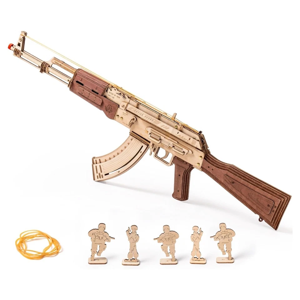 Rompecabezas de madera ROKR HÁGALO USTED MISMO 3D AK-47 ametralladora modelo adolescentes adultos juguetes regalo de Navidad Foto 3 de 4