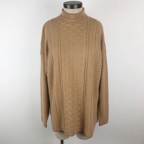 Spunky Vintage Pullover Einheitsgröße Stehkragen Oversize hellbraun Struktur Strick Acryl USA - Bild 1 von 13