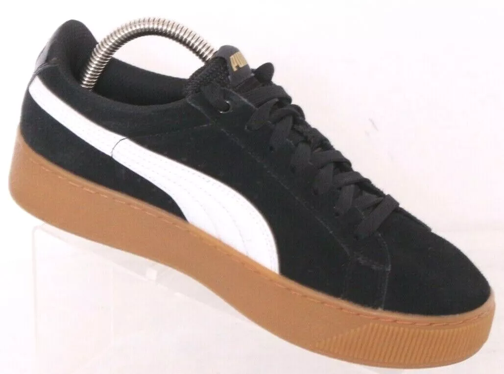 Puma 363287 10 Vikky Platform Black Leather Sneaker Shoes gum sole