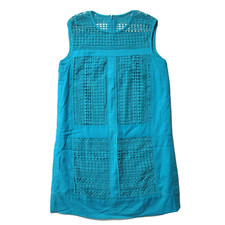 NWT J.Crew Petite Geo Lace Shift in Blue Sleeveless Cotton Dress PS