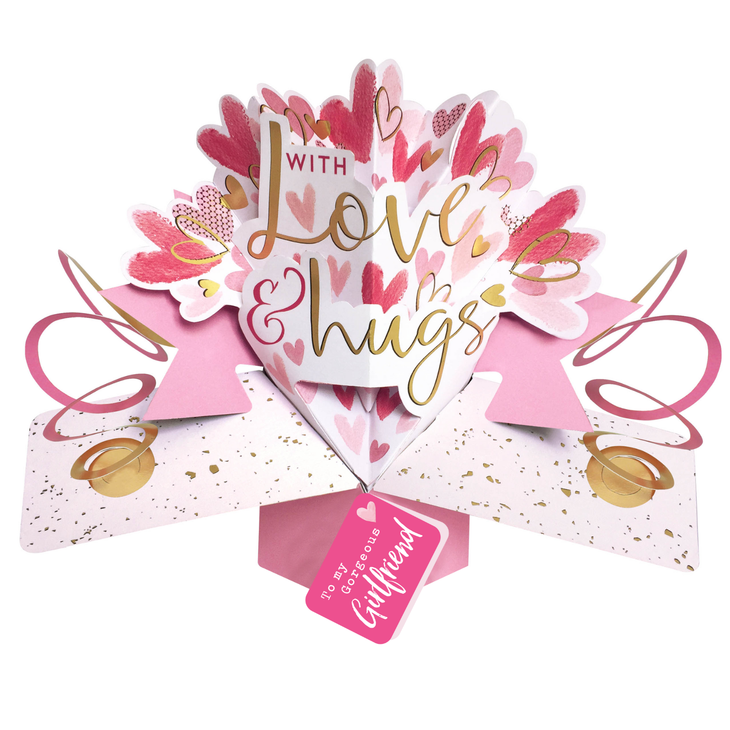 To Girlfriend With Love & Hugs Pop Up Card Mother's Day, Birthday, Any Occasion