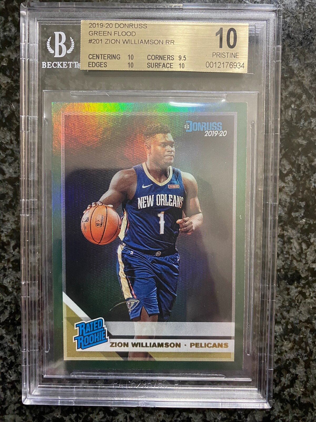 2019 Panini Donruss Zion Williamson Green Flood Rookie RC #201 BGS 10 W/9.5