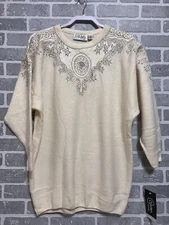 Cedars Woman XL Ivory Embellished Lambswool Angora Dolman Sleeve Sweater