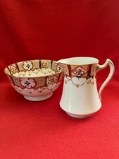 c 1920 William Lowe Court China jug & bowl "Gem" mixed patterns #6547/6555