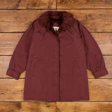 Vintage London Fog Outdoor Jacket L 90s Faux Fur Lined Mulberry Red Womens