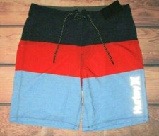 MENS HURLEY 4-WAY STRETCH BLUE RED SWIM BOARD SHORTS SIZE 30
