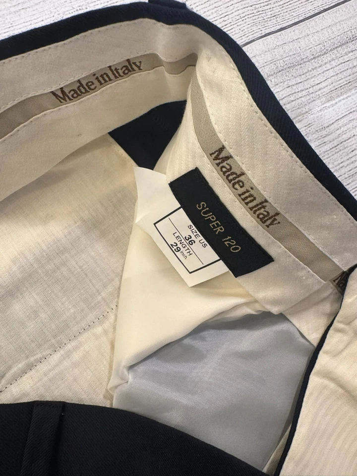 Pantalones Kirkland De Colección Para Hombres 36x29 Hechos en Italia Pantalones Vestido Azul Marino Super 120 Pantalón Foto 4 de 4