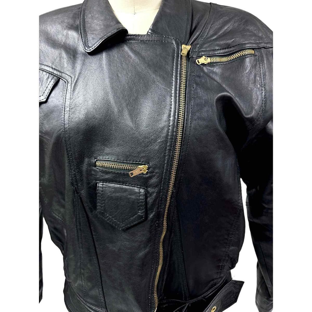 80s VTG Foxrun Fox Run Black Leather Moto Jacket Egypt Lots