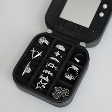 High Quality Travel Jewelry Case TWO ROWS FOR RINGS Mirror, Necklace Storage