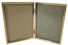 Vintage Photo Picture Frame Double Bi-Fold Gold Tone Metal Glass Front 5" X 7"