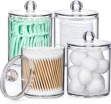 4 Pack Acrylic Qtip Holder Dispenser for Cotton Swabs, Balls, Pads, Floss Picks-
