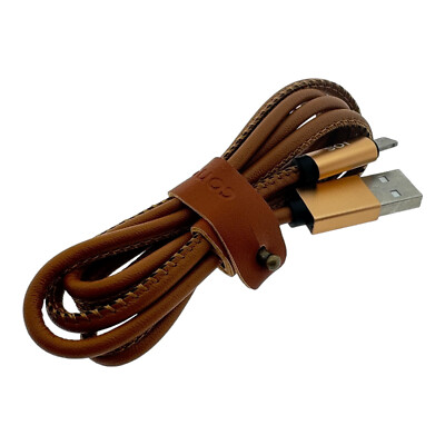 2 in 1 Ladekabel Smartphone Rindsleder Leder Apple IOS + Micro USB 1M Hellbraun