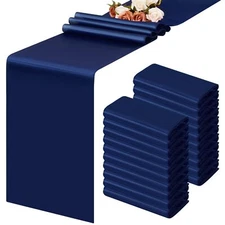 20 Packs Navy Blue Satin Table Runners 12 x 108 inch Long Table Runners for R...