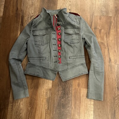 Free People Army Military Green Jacket Small Petite Embellished