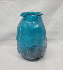 modern glass vase blenko style blue free-form textured vase 4448