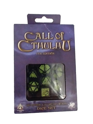 Call of Cthulhu Dice Set (7) Black/Green BRAND NEW IN BOX. Chaosium 7th Edition!