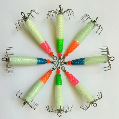 BASHI 8x West/East Coast Squid Jig - 2/3 oz with 4 color, super glow in dark, WA/MA/FL