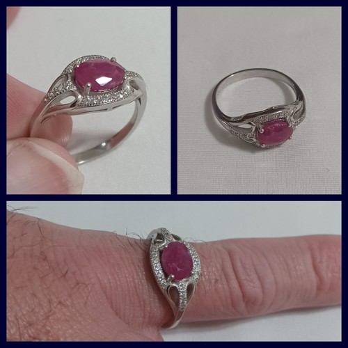 Wunderschöner Sterlingsilber & natürlicher Rubinring mit CZ, großer Rubin 925 Ring Größe 8
