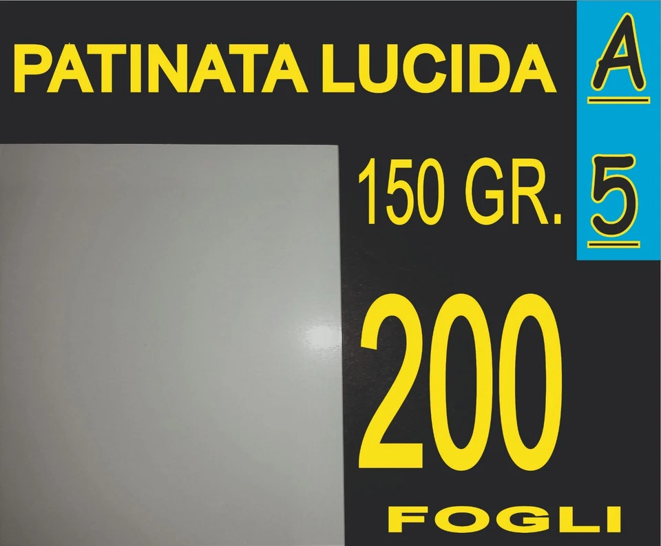NEW PAPER 200 FOGLI A5 CARTA PATINATA LUCIDA STAMPANTI LASER X PIEGHEVOLI 150 gr
