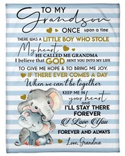 Custom Gift To My Grandson From Grandma Elephants Cozy Premium Fleece Blanket