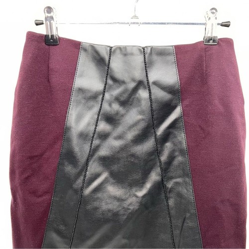 Akris Punto Pencil Skirt in Black Cherry (Purple) w/Vegan Leather Front Panel-4 - Picture 5 of 12