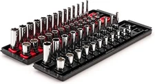 TEKTON 1/4 Inch Drive 6-Point Socket Set with Rails, SAE / MM 50-Piece -SHD90215