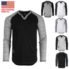 ZIMEGO Mens Long Sleeve T-Shirts - Modern Fit V-Neck Casual Henley