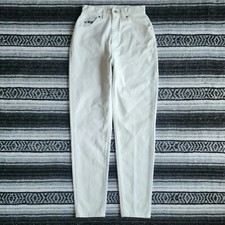 Vtg USA Unionmade Lee Sz XS/S High Rise Waist Tapered Leg Denim Jeans White Wash
