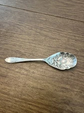 Antique Silver Plated Repousse Berry Fruit Spoon By JH Potter Sheffield 5.5" Lon
