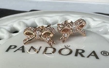 Authentic Pandora ROSE Sparkling Bow Stud Earrings #280555CZ