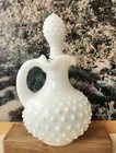 Vintage Avon Hobnail Milk Glass pitcher. MOONWIND Foaming Bath Oil.  EMPTY