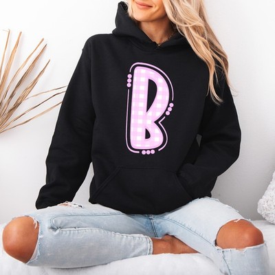 Süßer Buchstabe B Damen Hoodie rosa Karomuster stilvoll Neuheit Geschenk