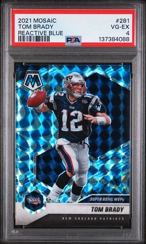 2021 PANINI MOSAIC REACTIVE BLUE #281 TOM BRADY PSA 4