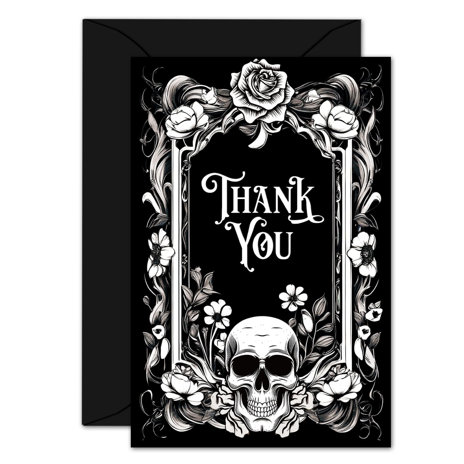 24Pcs Thank You Cards Skull Flower Greeting Cards White Black Gothic Blank Note