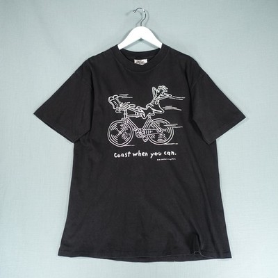 Vintage Fido Dido T-Shirt Herren Large schwarz Fahrrad Cartoon Print 80er 7up Einzelnaht