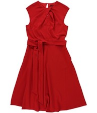 Tahari Womens Sleeveless Fit & Flare Dress, Red, 8