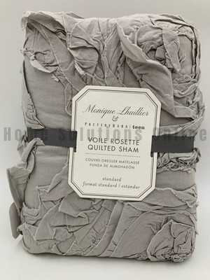 Pottery Barn Teen Monique Lhuillier Voile Rosette Sham Stone Gray Standard #B158