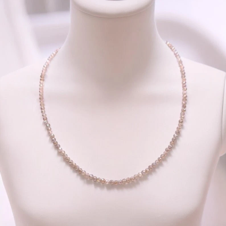 Collares hechos a mano con cuentas de piedras preciosas redondas facetadas de cuarzo rosa rosa de 2-3 mm regalo 18" Foto 2 de 4