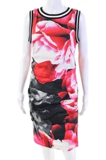 Nicole Miller Collection Womens Floral Scoop Neck Ruched Tank Dress Red Size M