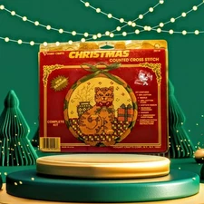 VOGART CRAFTS Cat Christmas Embroidery Counted Cross Stitch Kit COMPLETE NOS