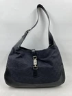 Gucci GG Monogram Black Canvas Leather Clasp Hobo Bag