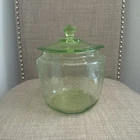 Vintage Green Uranium Glass Covered Dish – Octagon Pattern – Small Chip on Lid