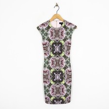 Ted Baker Cambree Bodycon Dress Size 1 UK 8 Green Pink Geo Floral