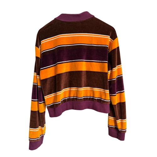Obey Striped Velour Polo Jumper Sweater Women's Medium Beetroot Multi Color - Picture 3 of 11